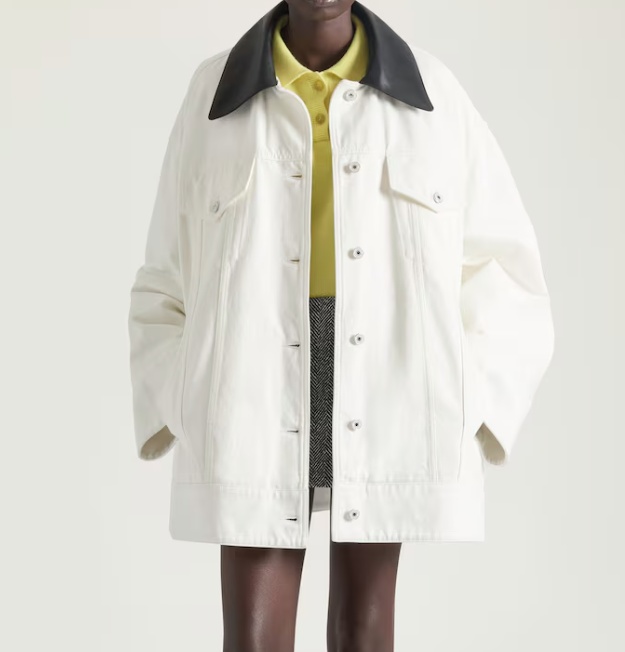 Givenchy Cocoon Jacket In White Denim With Leather Collar In White