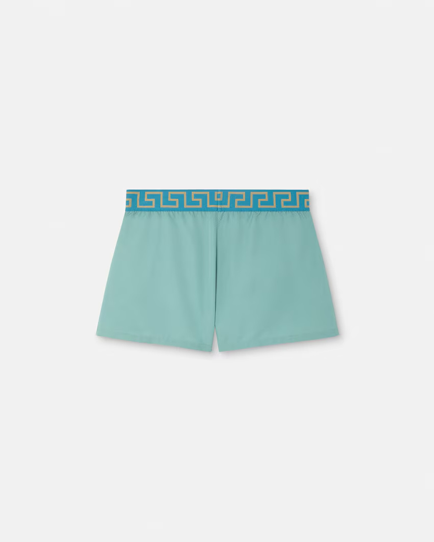 Versace Greca-border Swim Trunks In Blue