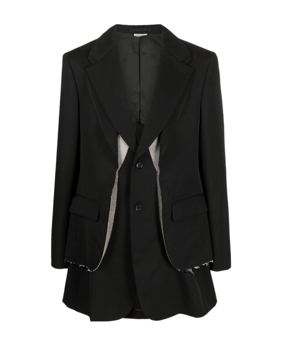 Comme Des Garçons Long-sleeved Wool Coat In Black