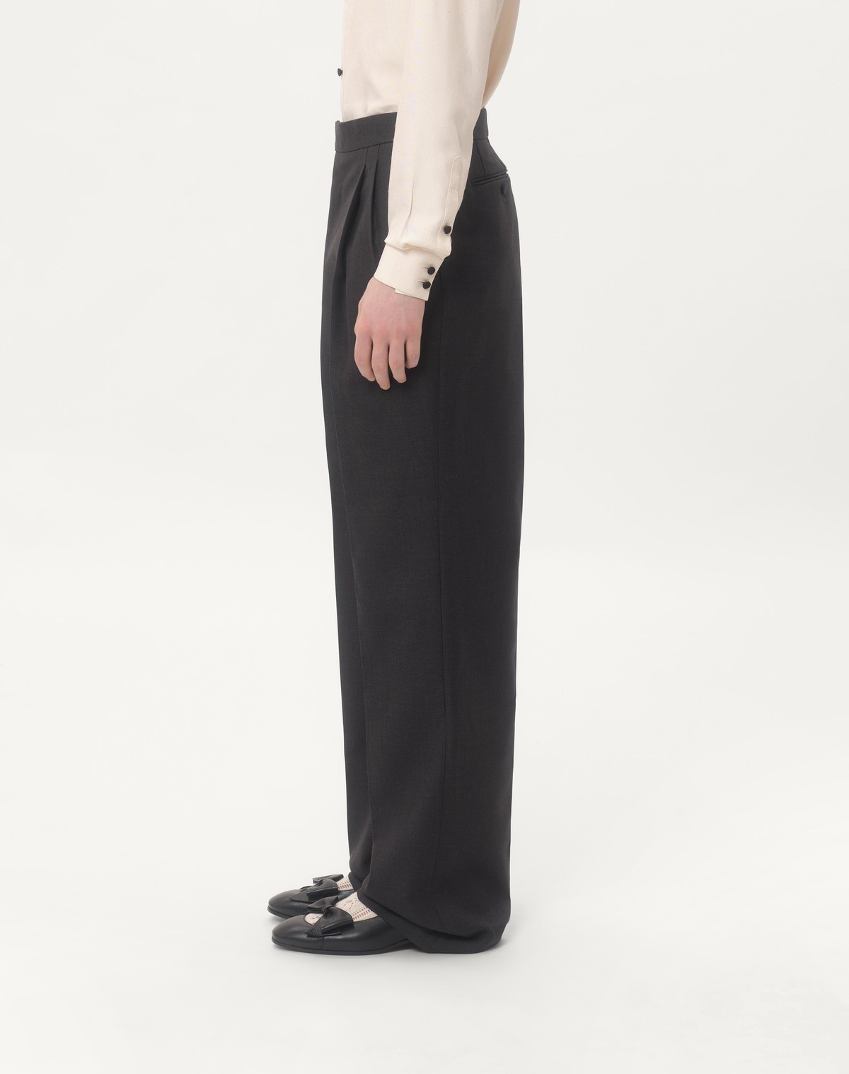 Valentino Wool Gabardine Trousers With Turn-ups In Black