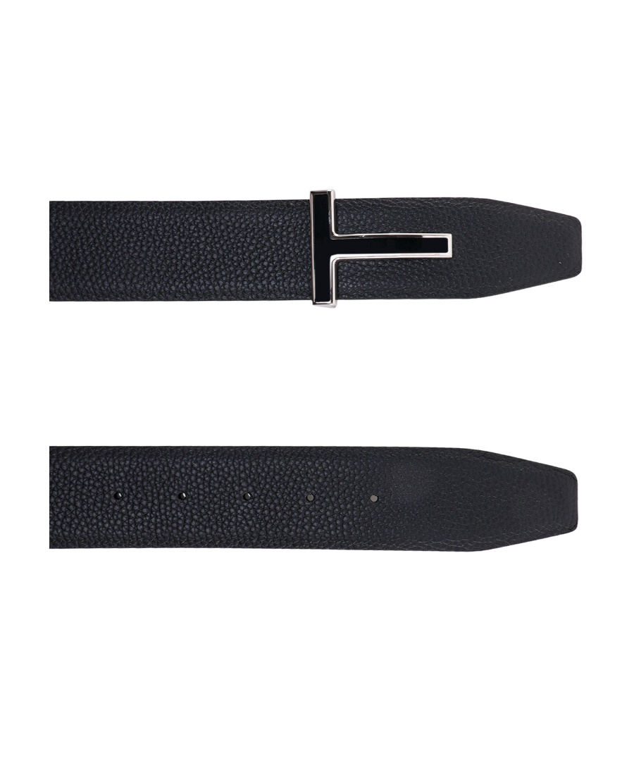 Tom Ford Leather Belt With Enamelled Logo In Black