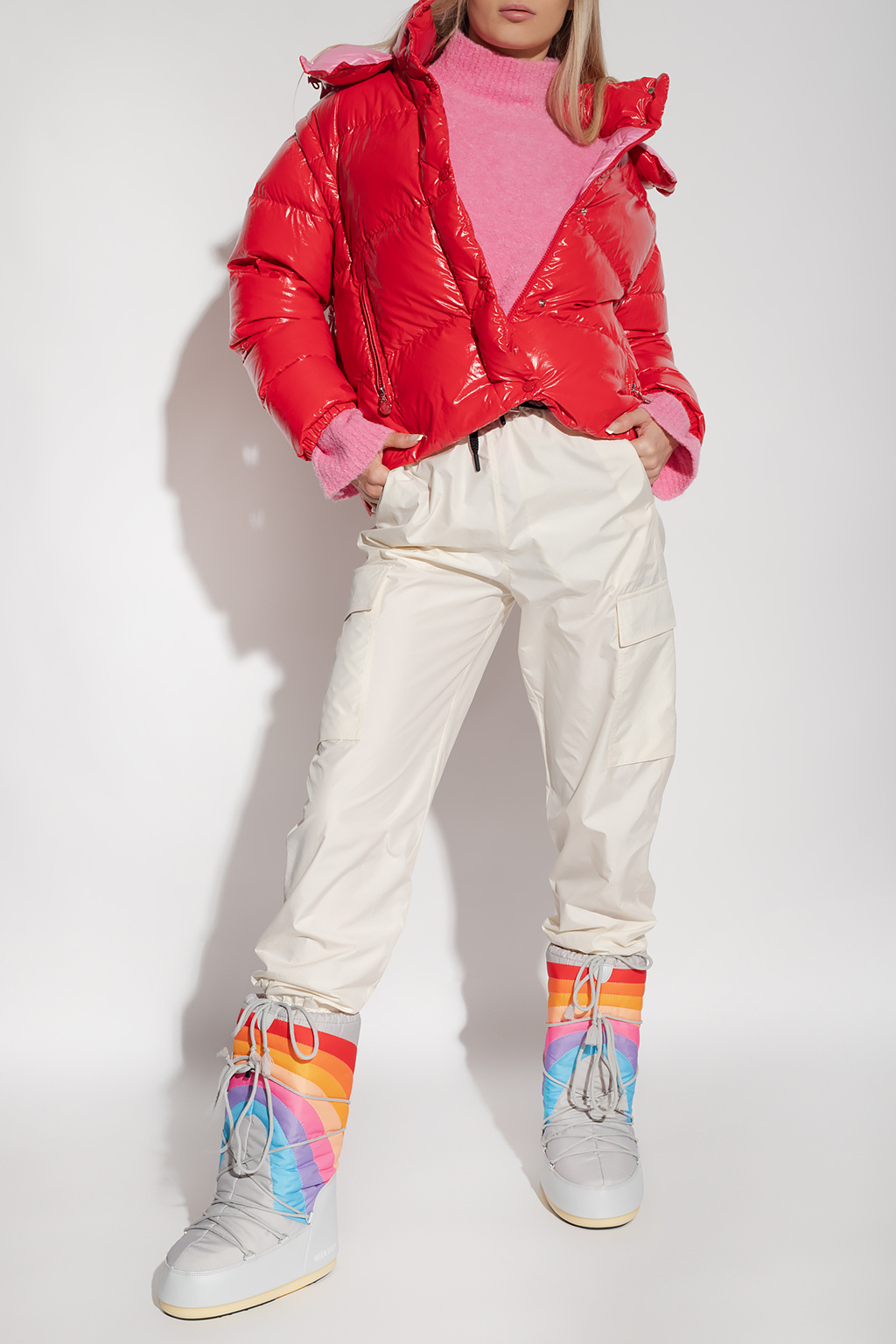 Moncler High-shine Padded Jacket In Red