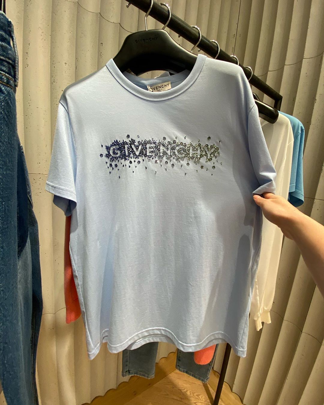 Givenchy Crystal Embroidered Logo T-shirt In Blue