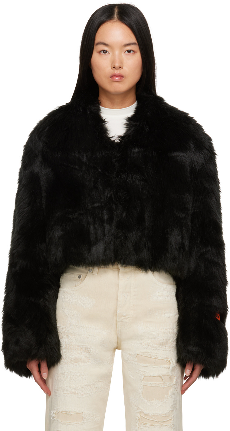 Shop Heron Preston Faux-fur Cropped Jacket In Black
