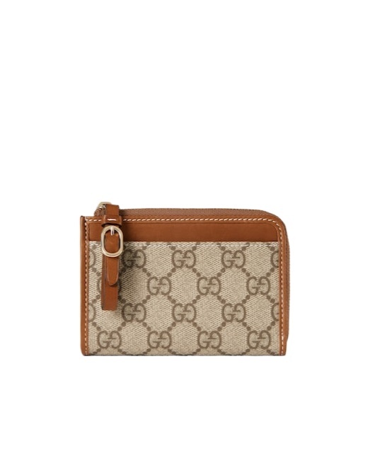 Gucci Emblem Series Zipper Card Holders In Brown