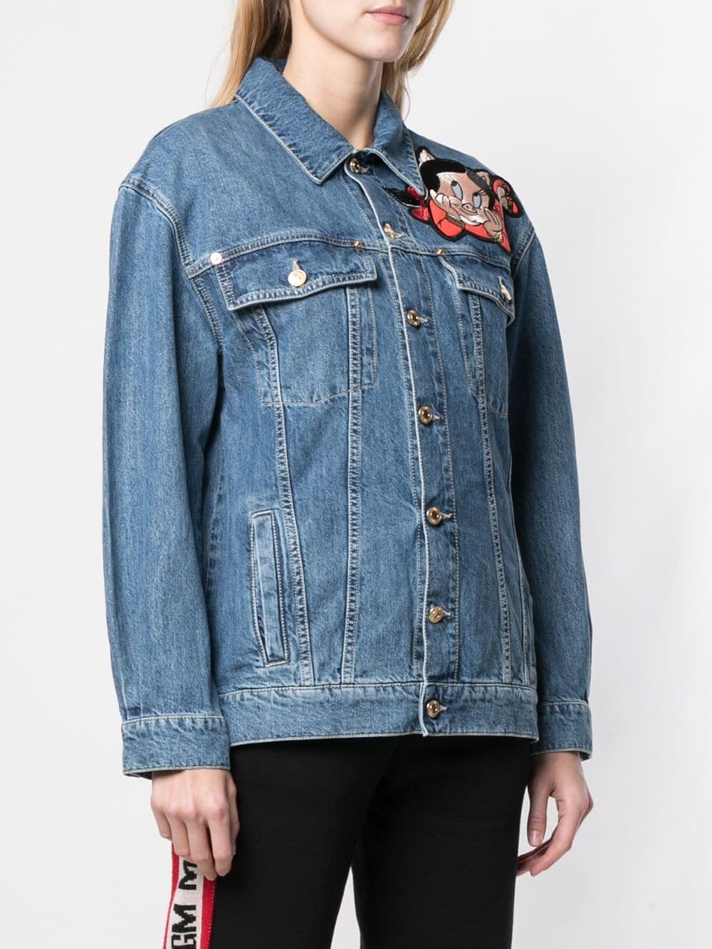 Moschino Porky Pig Embroidered Patch Denim Jacket In Blue