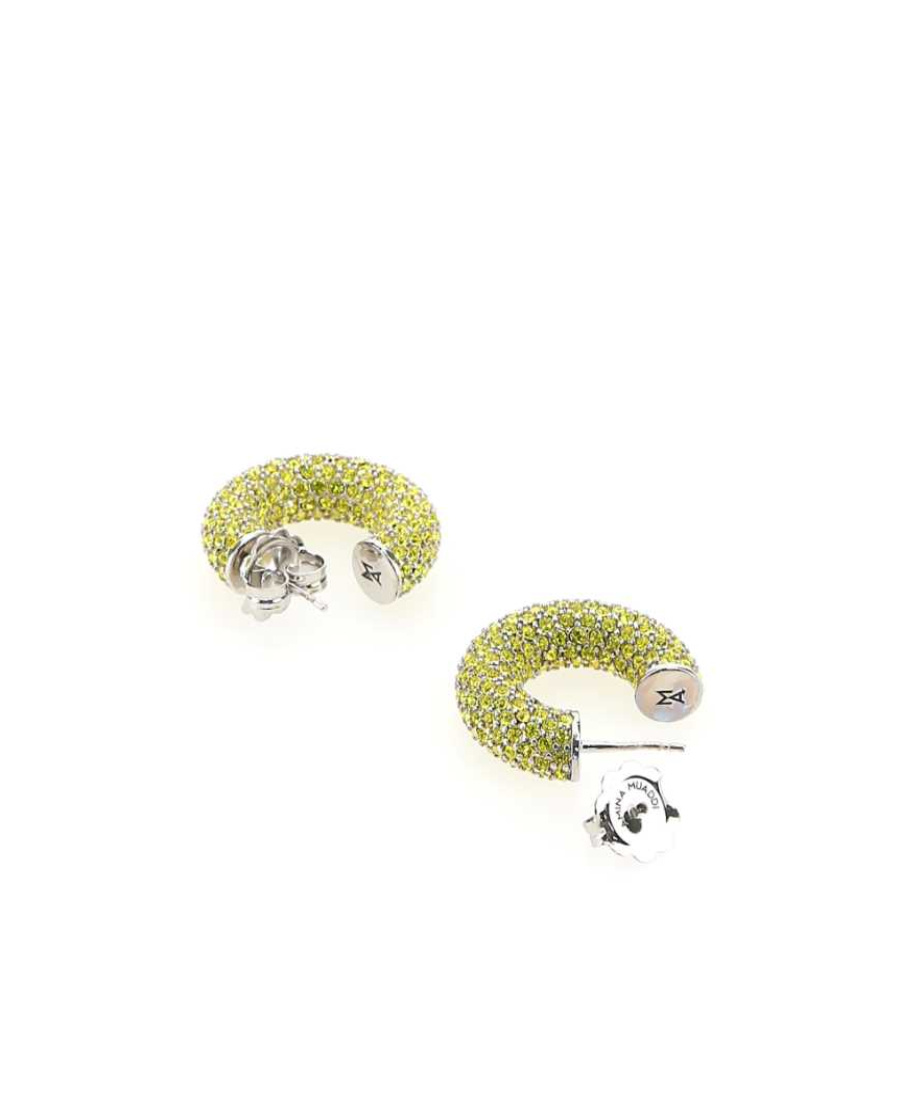 Amina Muaddi Yellow Embellished Cameron Earrings In Yellow