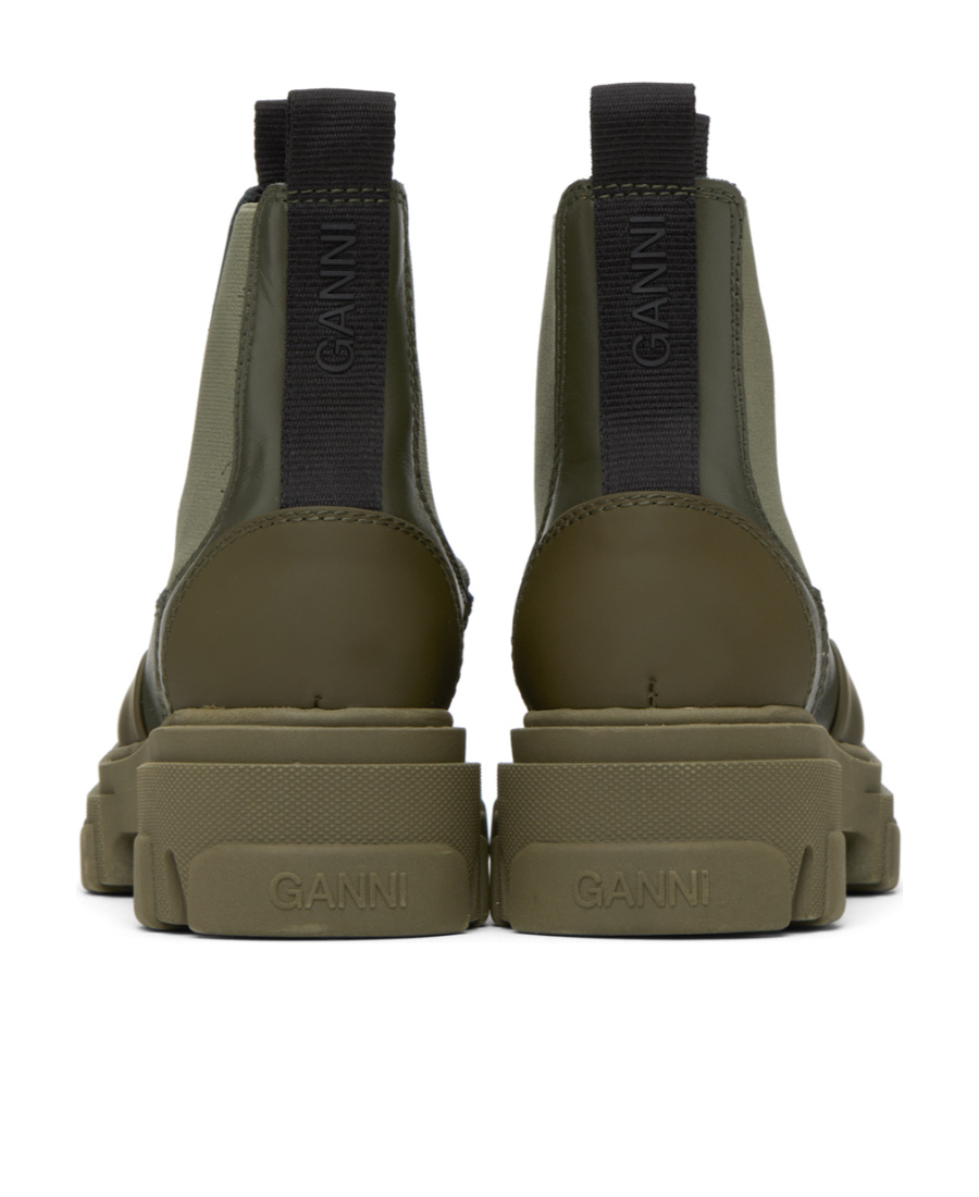 Ganni Khaki Cleated Low Chelsea Boots In Green