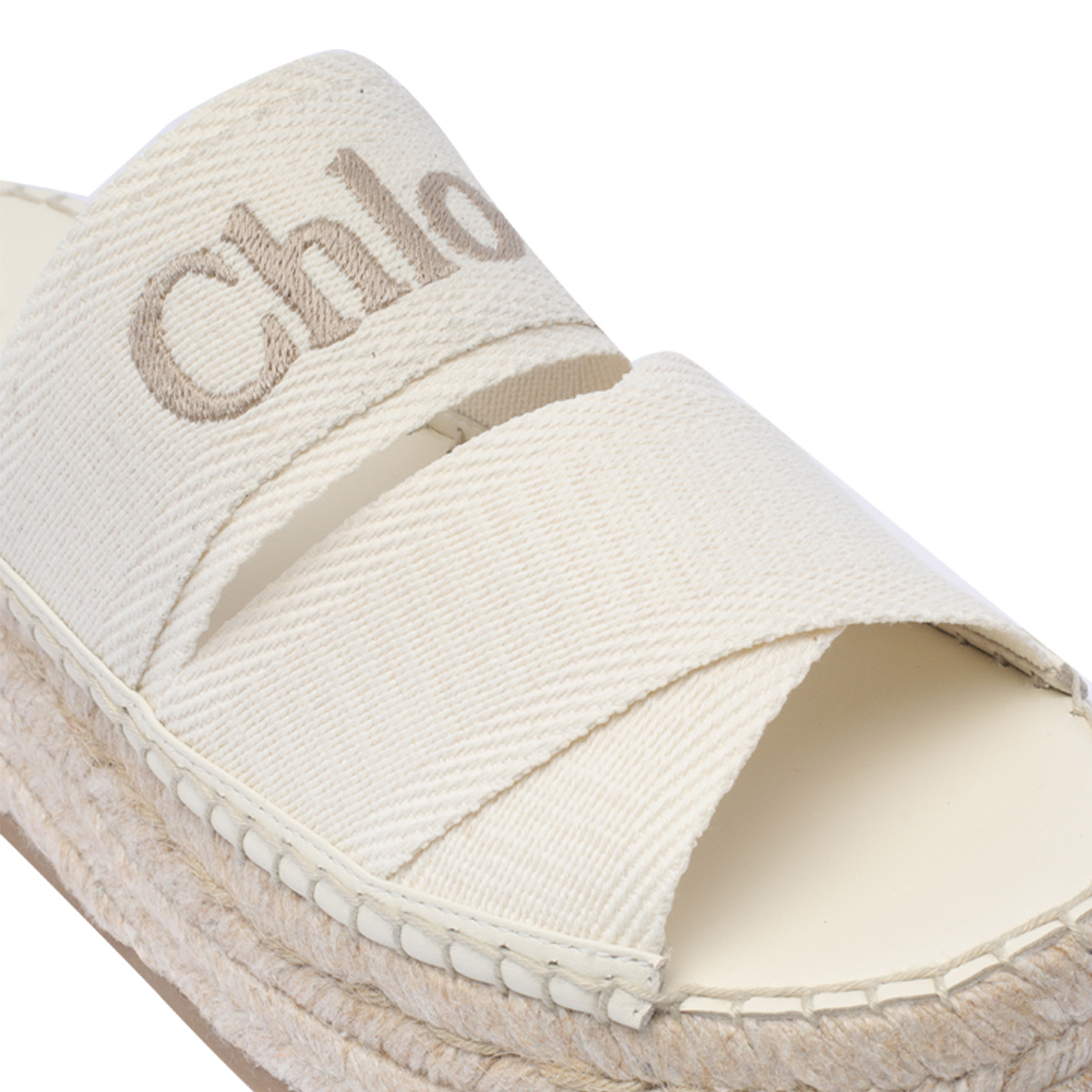 Chloé Mila Logo-embroidered Canvas Espadrille Slides In Nude