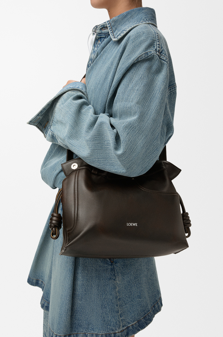 Loewe Panta Medium Flamenco Clutch In Shiny Calfskin In Brown