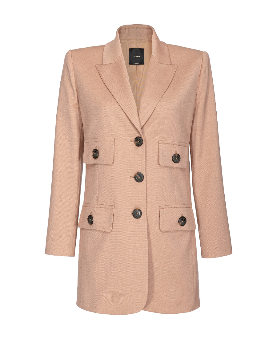 Pinko Peak-lapels Wool-blend Blazer In Nude