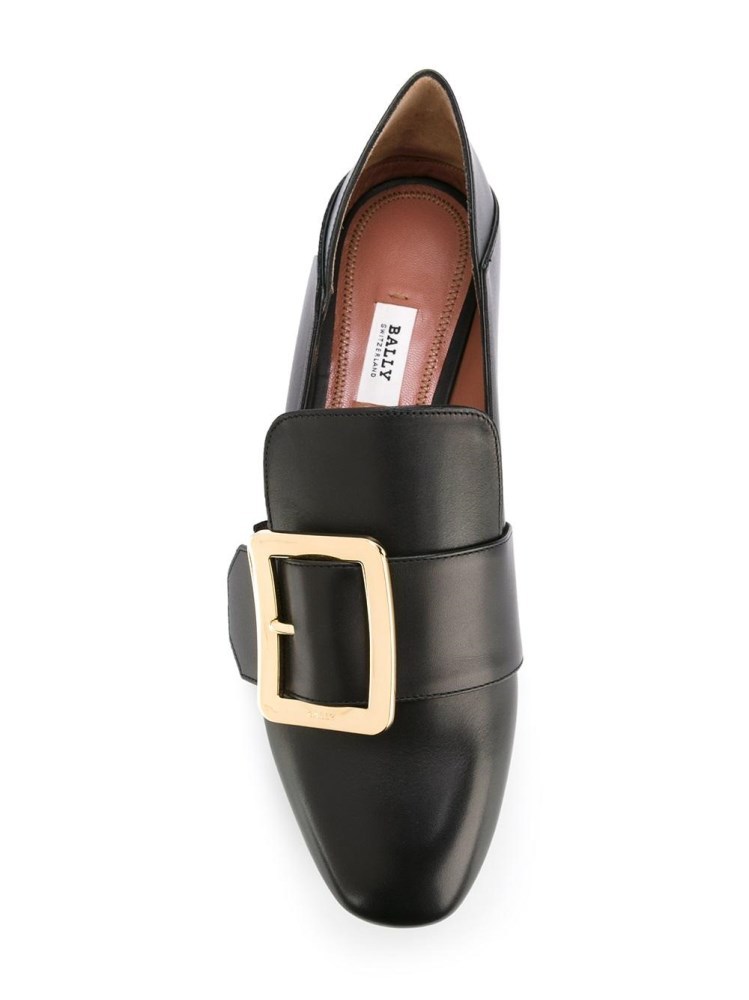 Bally Buckle Leather Loafers Round Toe In Black