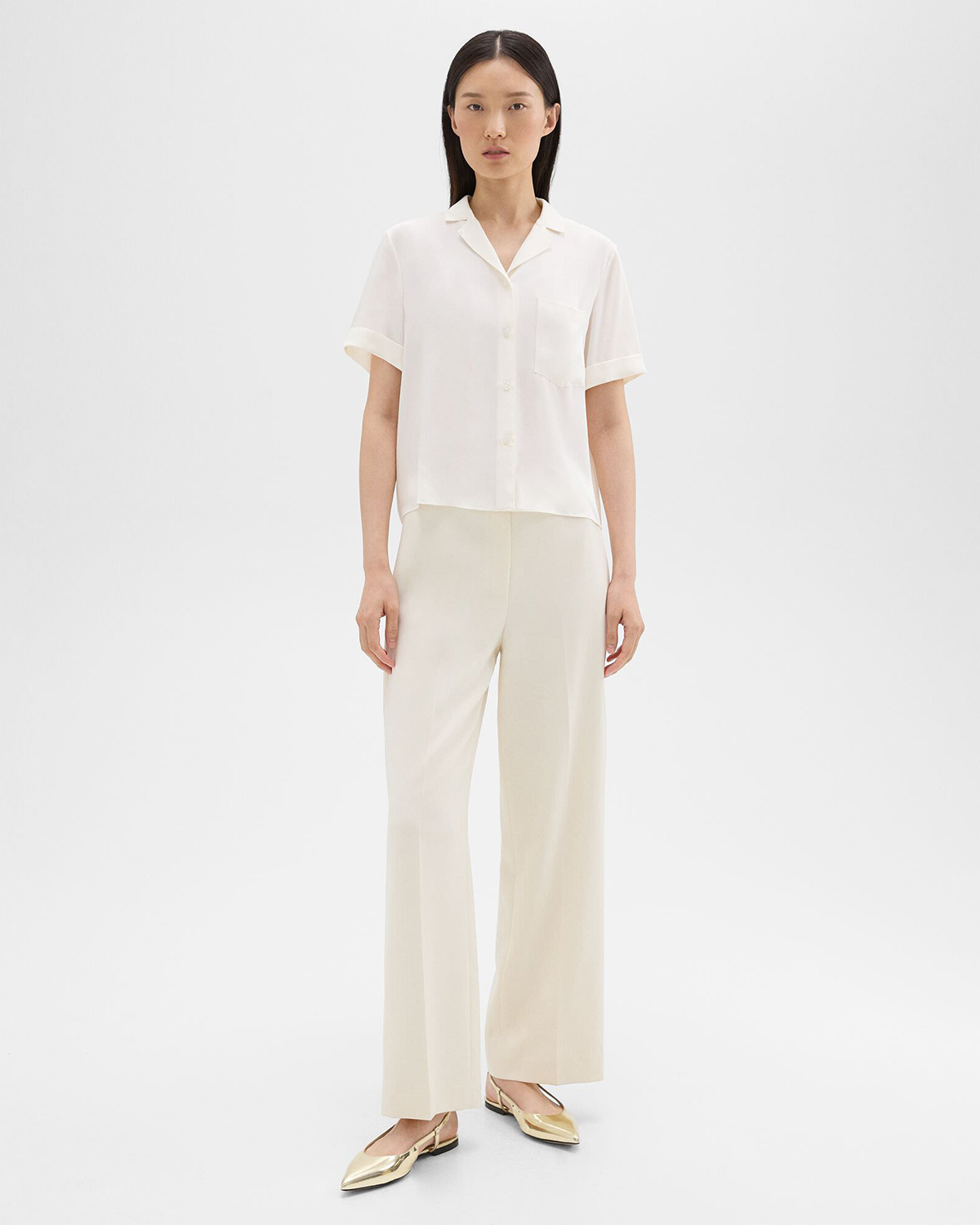 Theory Stripe Canvas High-rise Trousers In White