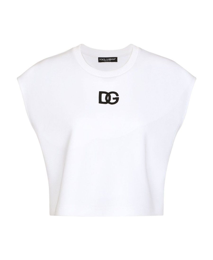 Dolce & Gabbana Interlock Jersey Top With Dg Logo Patch In White