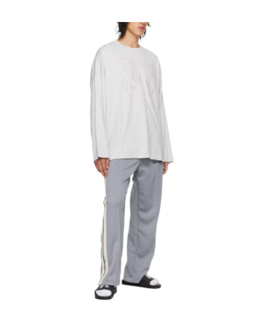 Palm Angels Gray Monogram Long Sleeve T-shirt In White