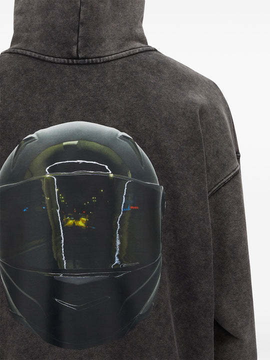 Shop Msgm Helmet Print Drawstring Hoodie In Black