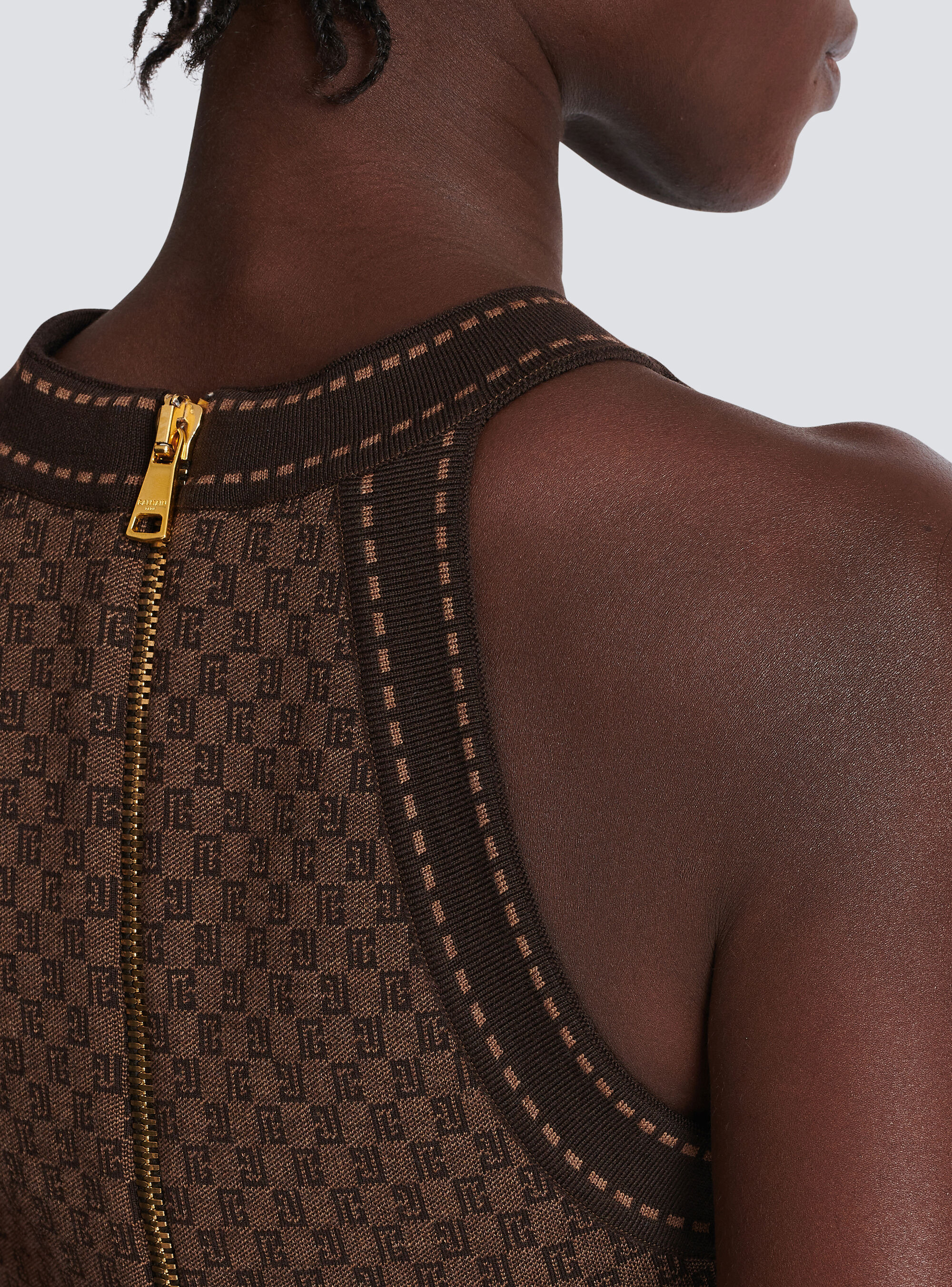 Balmain Mini Monogram Jaquard Crop Top In Brown