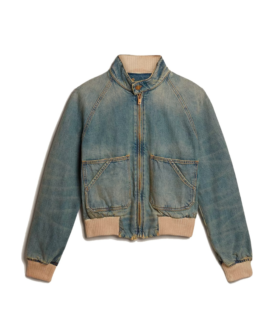 Golden Goose Bomber Jacket In Denim In Green