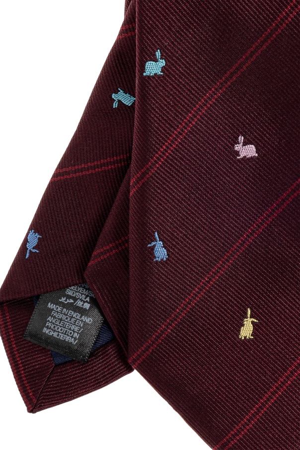 Paul Smith Rabbit-print Striped Tie In Brown