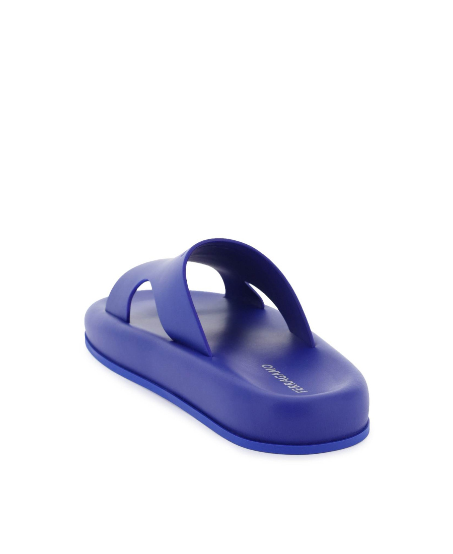 Ferragamo Dolce Leather Flatform Slides In Blue