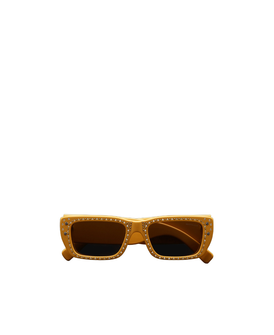Moncler Inlaid Crystal Rectangular Sunglasses In Brown