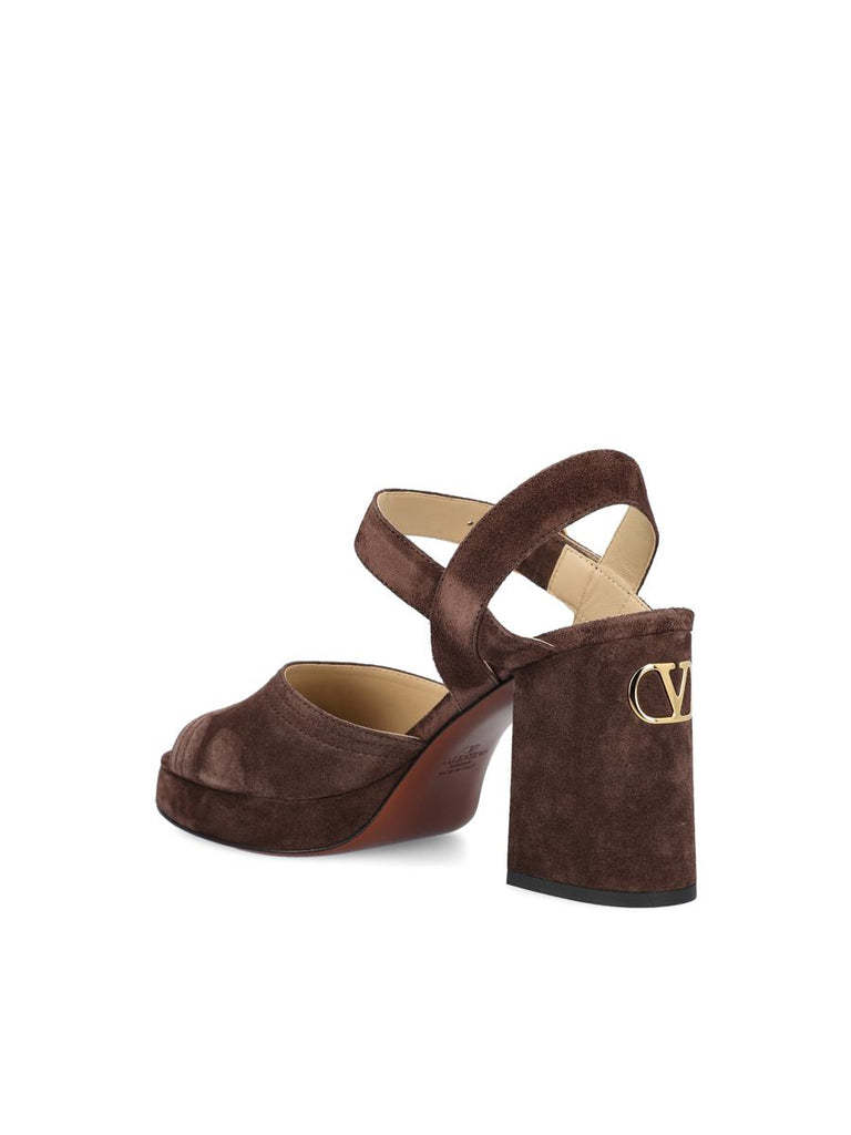 Valentino Fawcette Suede Platform Sandals With 100mm Heel In Brown