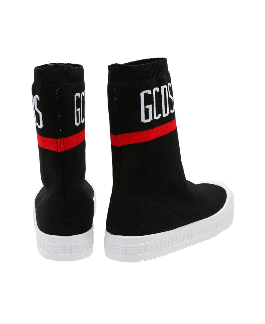 Gcds Logo Knitted High-top Casual Sneakers In Black