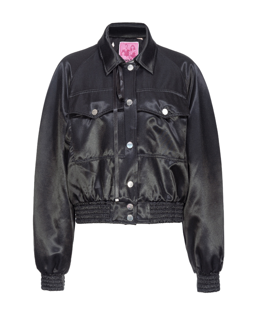 Pinko X Patrick Mcdowell Satin Bomber Jacket In Black