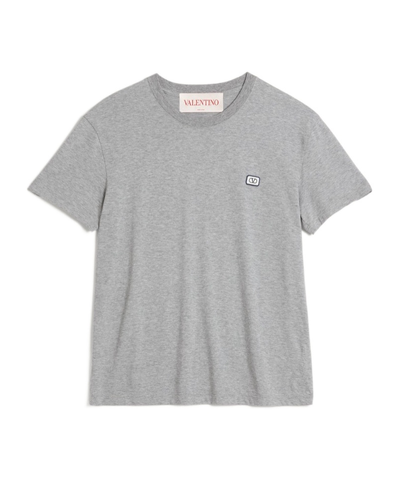 Valentino Vlogo Patch Crewneck T-shirt In Grey