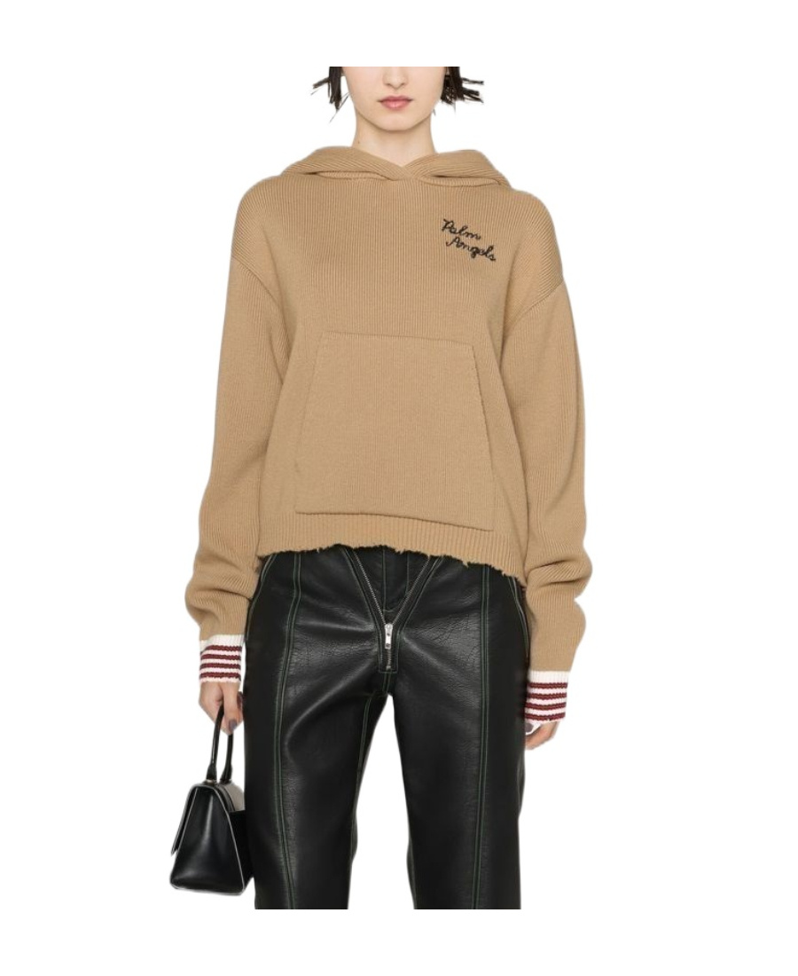 Palm Angels Embroidered Logo Knitted Hoodie In Nude