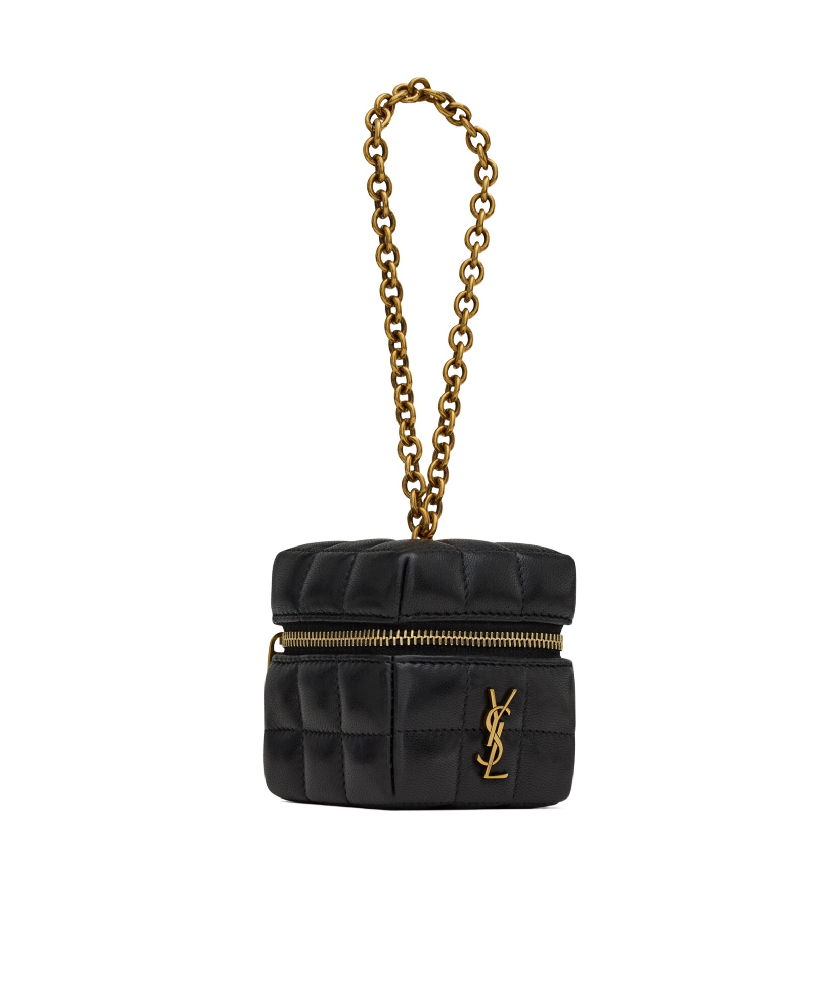 Saint Laurent Cassandre Matelassé Carré Mini Cube On Chain In Lambskin In Black