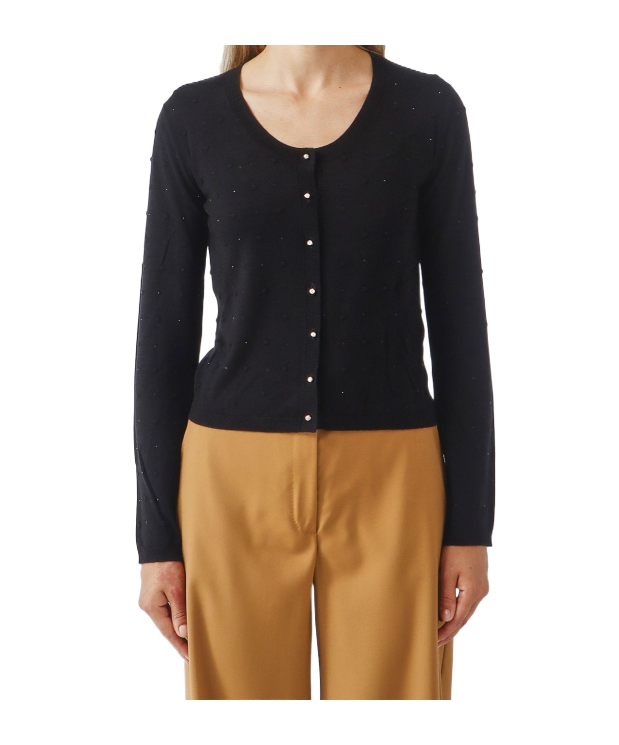 Max Mara Studio Button-up Crewneck Cardigan In Black