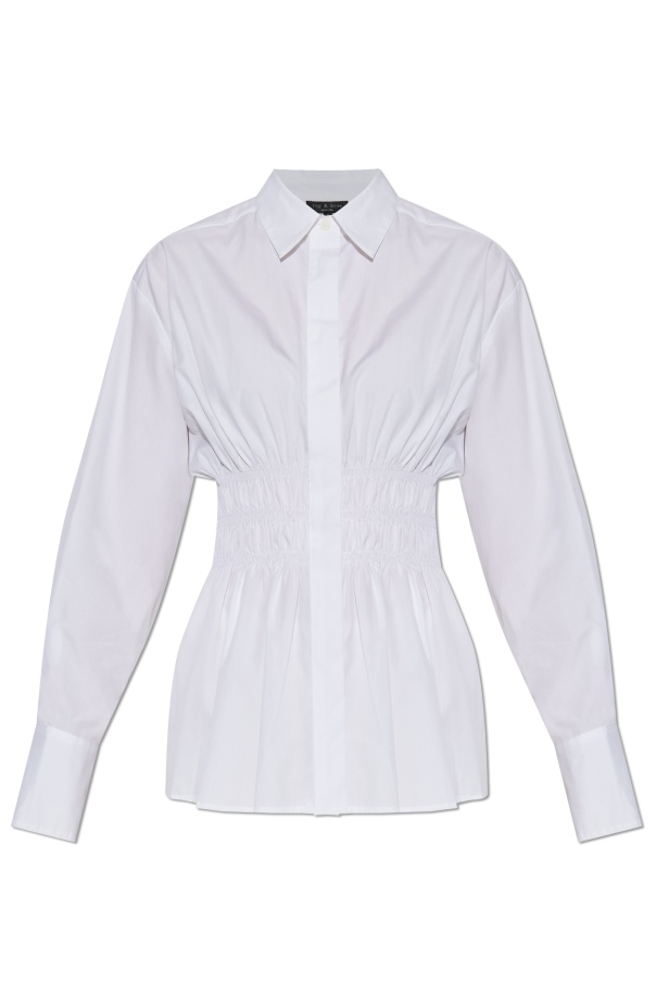 Rag & Bone Blythe Cotton Smocked Waist Peplum Button-up Shirt In Gray