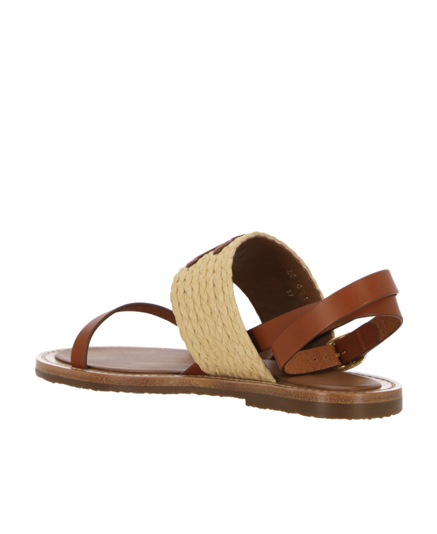 Celine Logo Flat Sandals In Brown