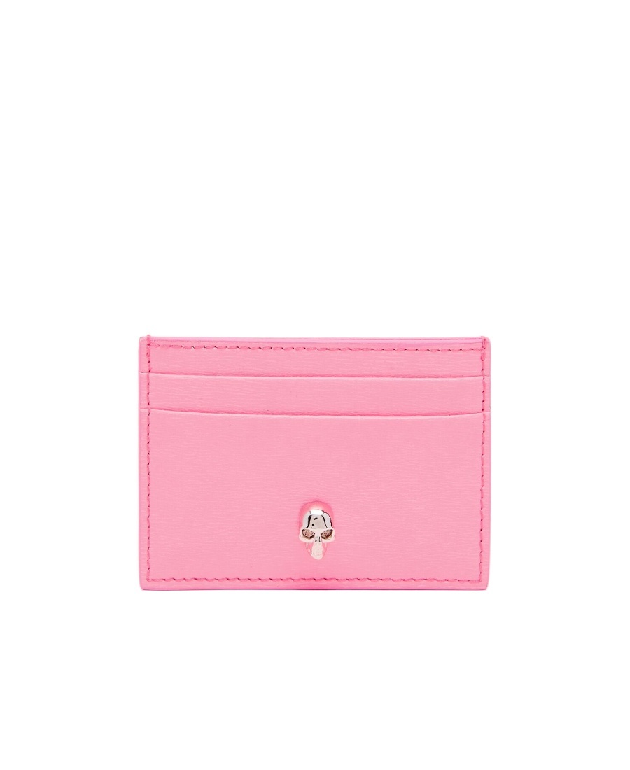 Alexander Mcqueen Skull Leather Card Holder In Pink