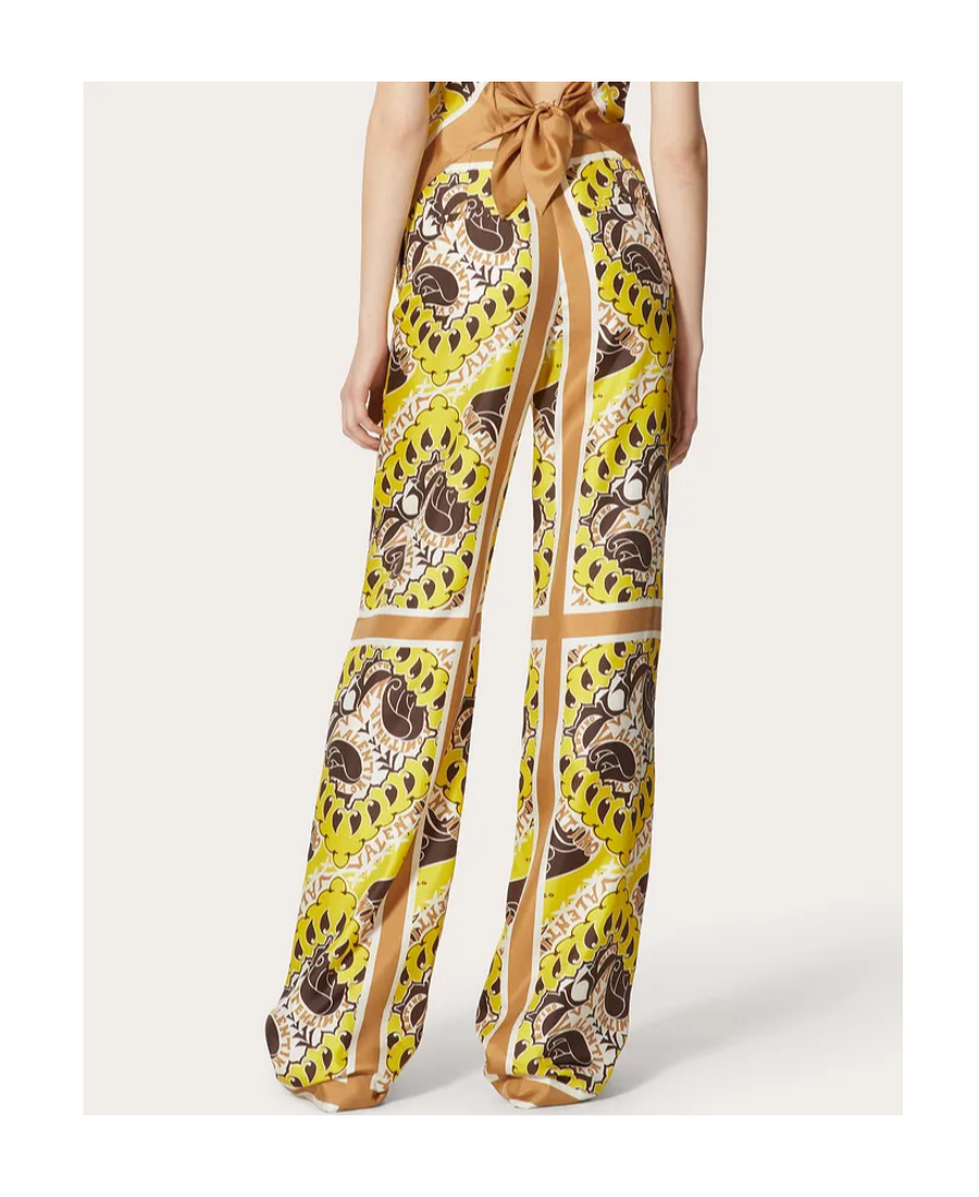 Valentino Paisley-print Logo Branded Silk Trousers In Nude