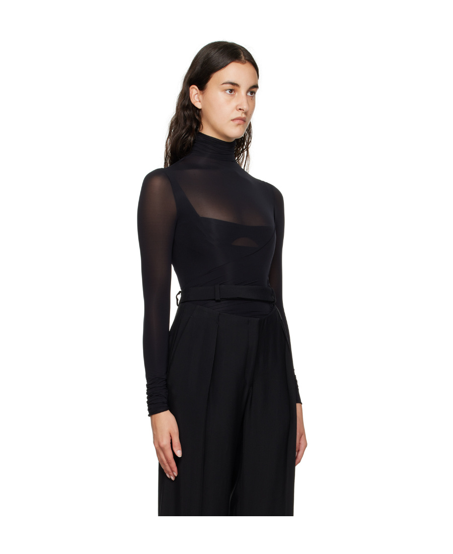 Mugler High-neck Long-sleeve Top In Black