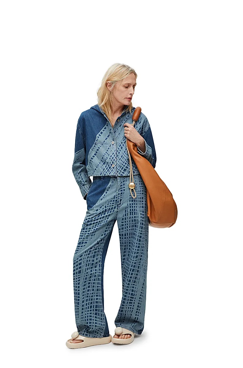 Loewe Cropped Hooded Jacket In Denim In Blue