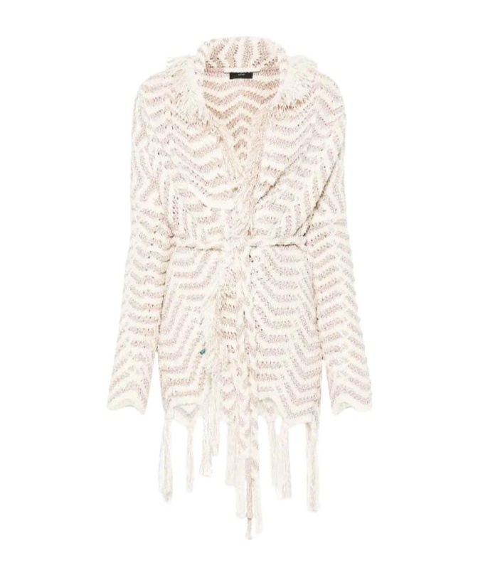 Alanui Knitwear Cardigan With Frayed Edge And Fringe Detailing In White