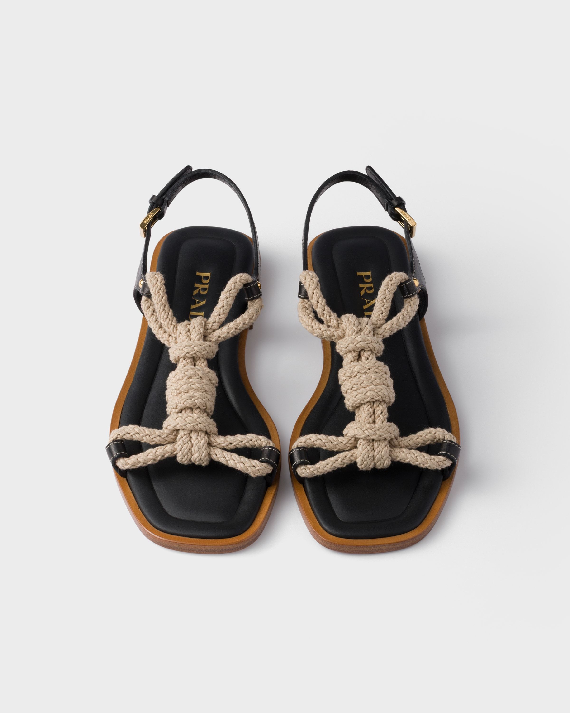 Prada Fabric And Leather Sandals With Rope Detail In Black