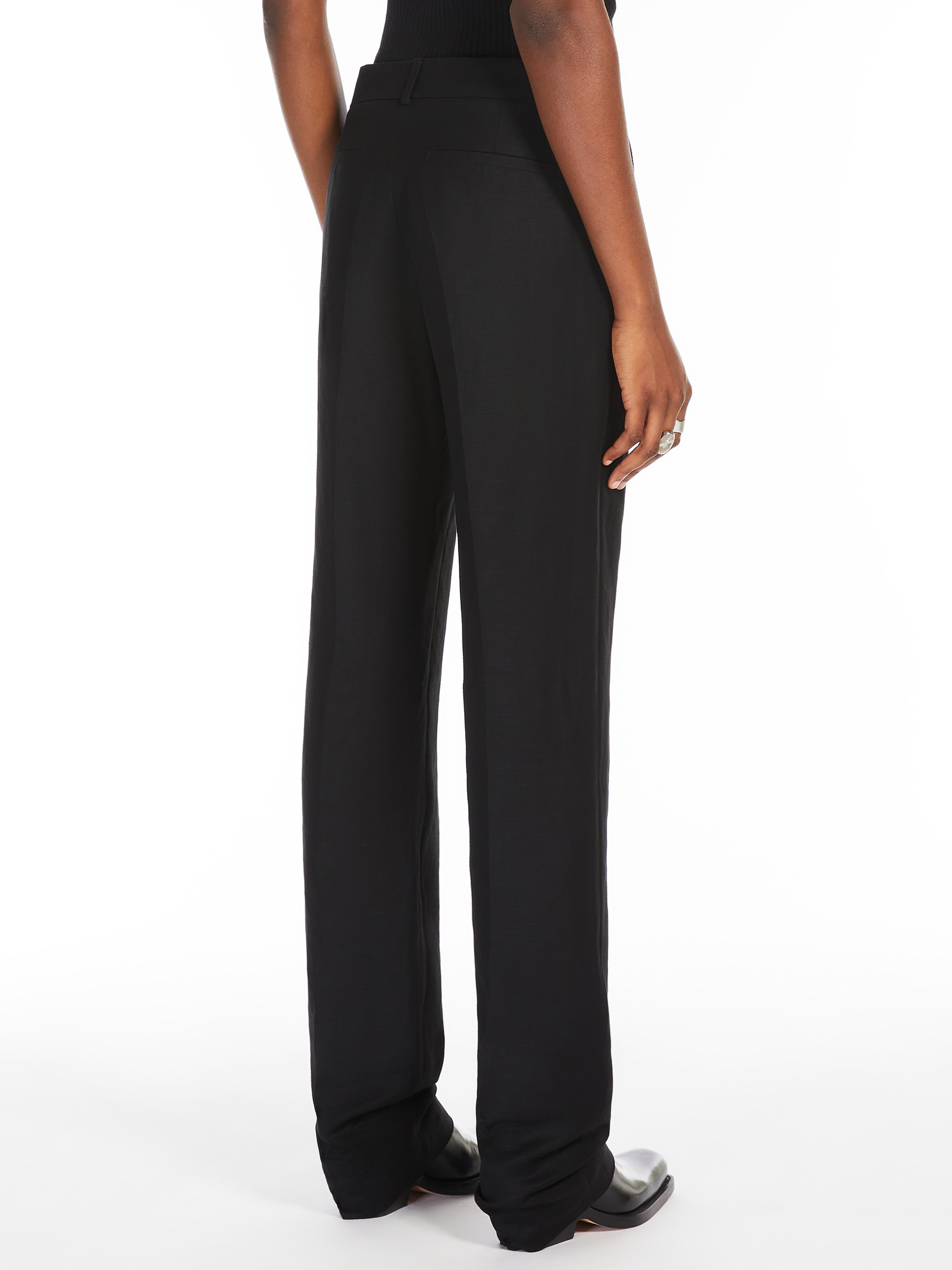 Shop Sportmax Flared Viscose And Linen Twill Trousers In Black