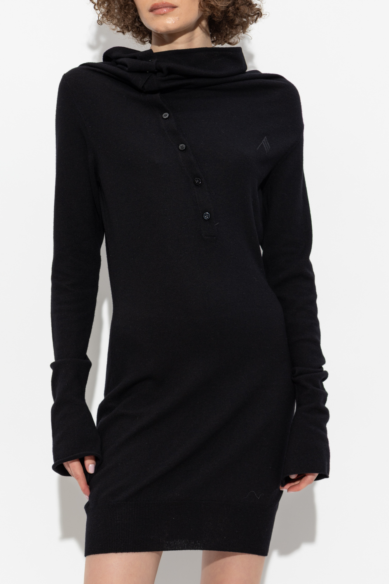Attico Mock-neck Button-up Mini Dress In Black