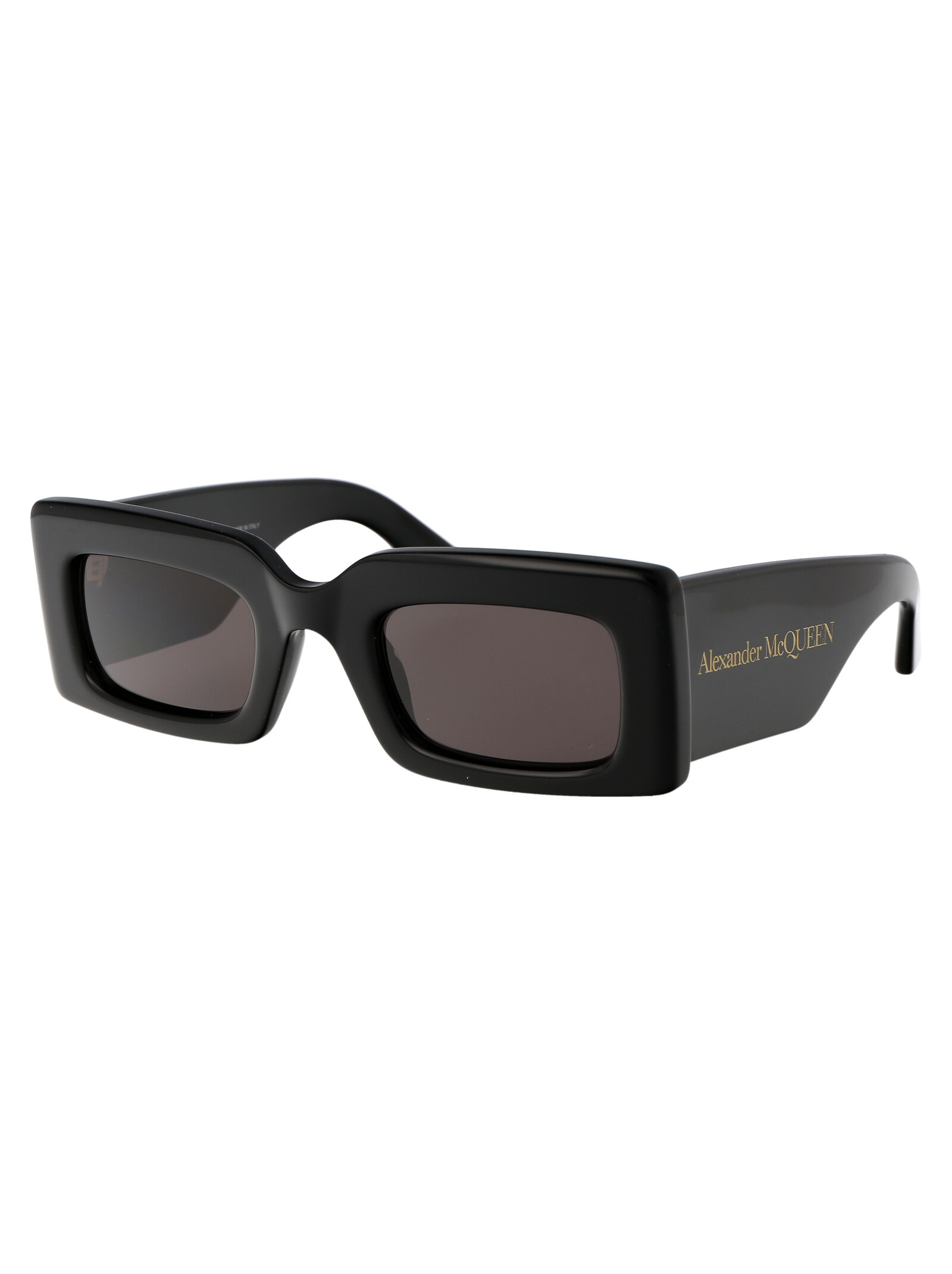 Alexander Mcqueen Logo-engraved Rectangle-frame Sunglasses In Black