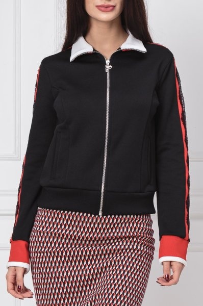 Pinko Lace Decorative Zipper Casual Jacket In Black