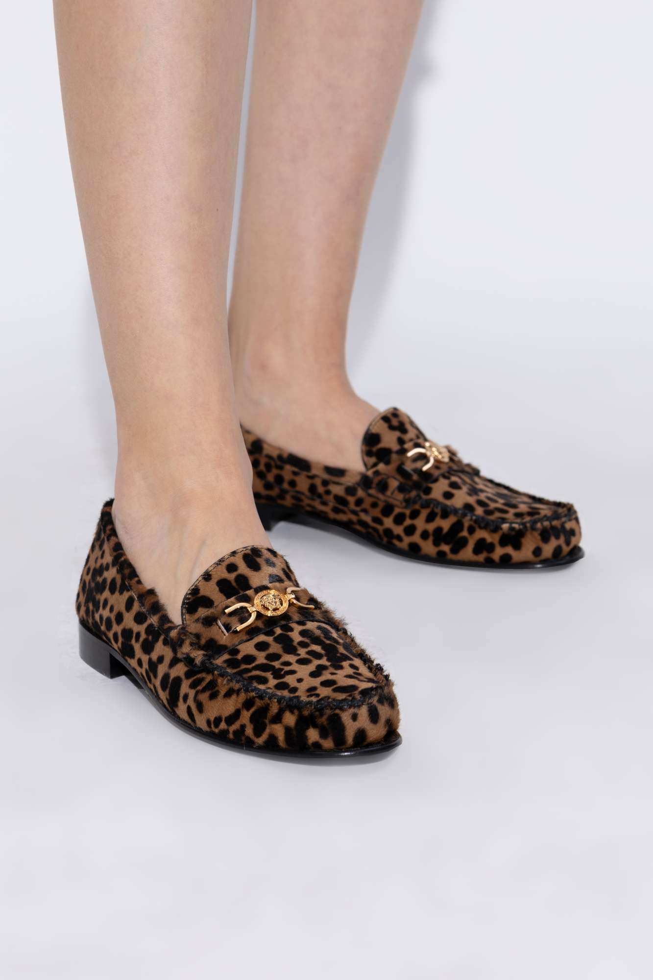 Versace Medusa Leopard Print Loafers In Black