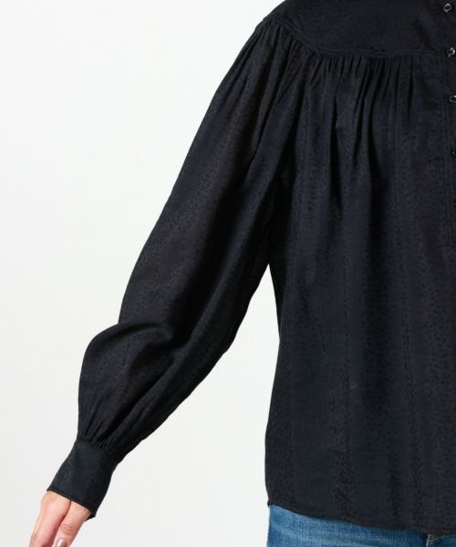 Chloé Sheer Fabric Gathered Long Sleeves Mandarin Collar In Black