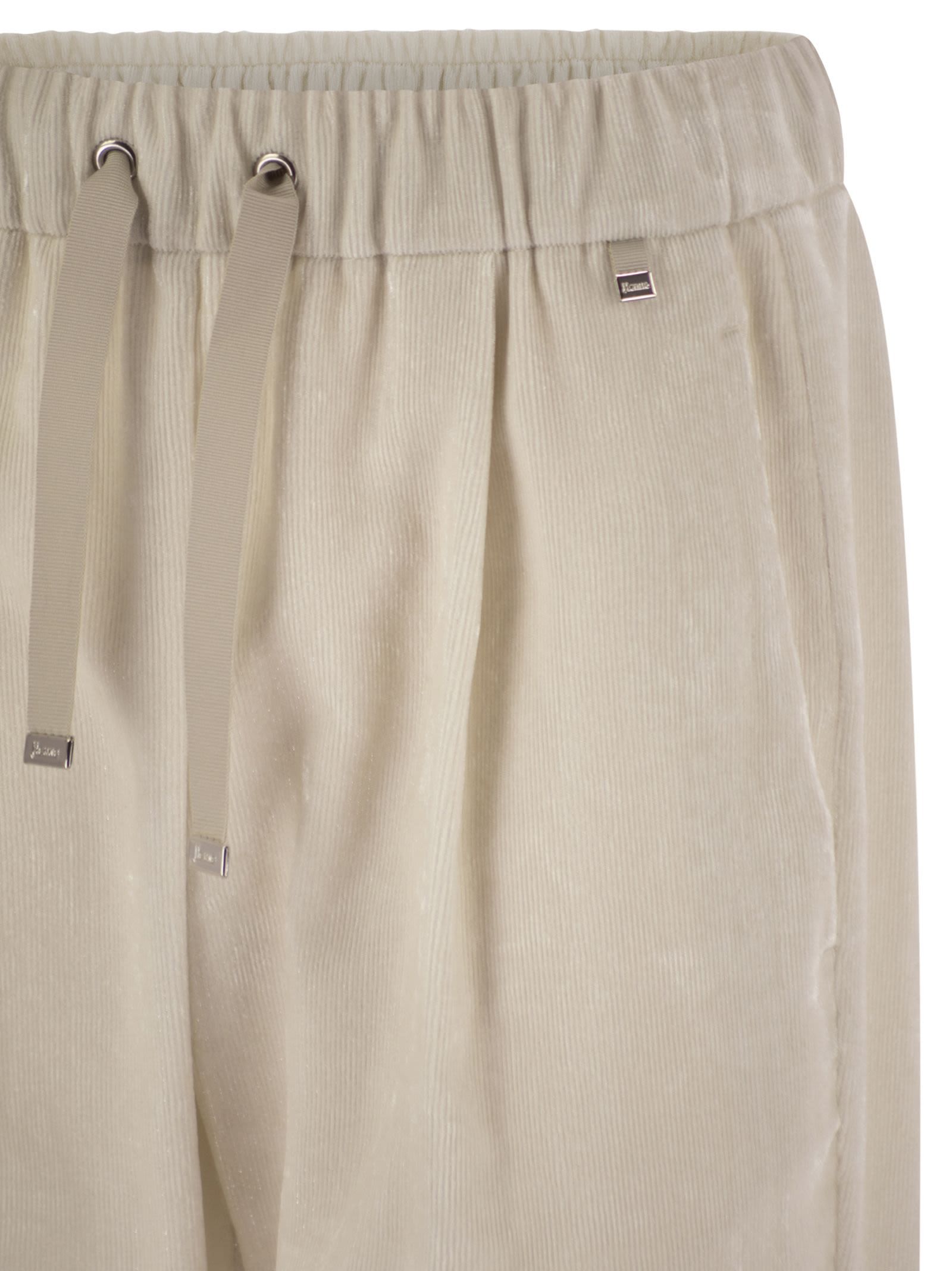 Herno Velvet Trousers With Relaxed Fit And Hip Pockets In White