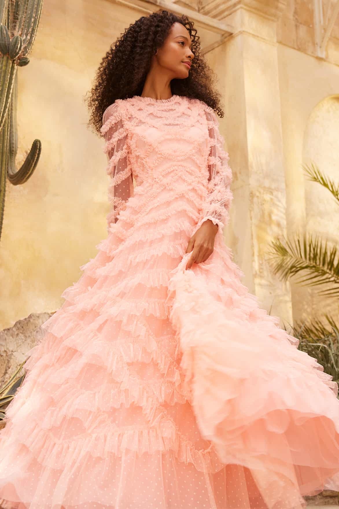 NEEDLE & THREAD SOFT TULLE LAYERED GOWN