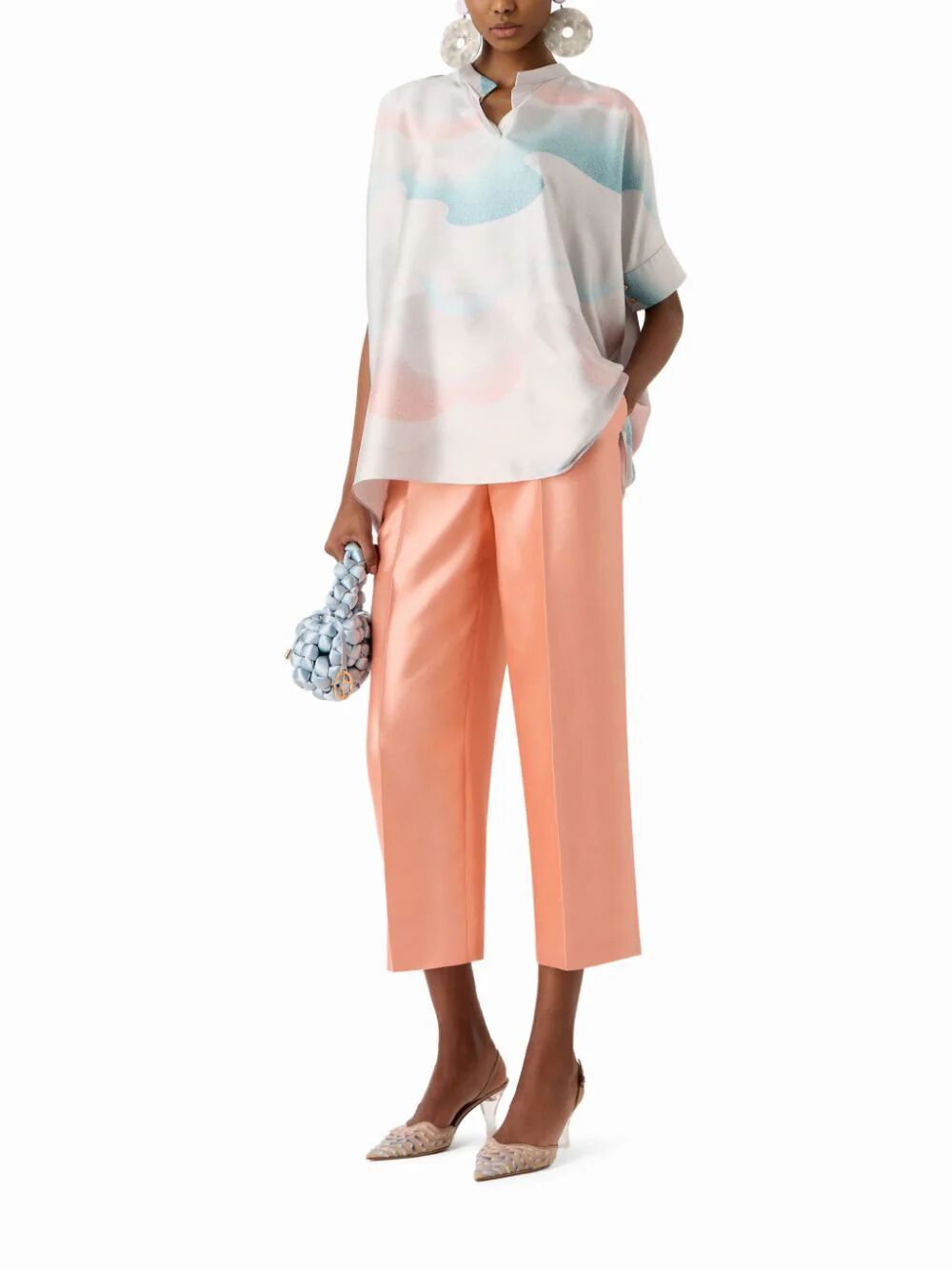 Giorgio Armani High-waisted Cropped Silk Trousers In Pink
