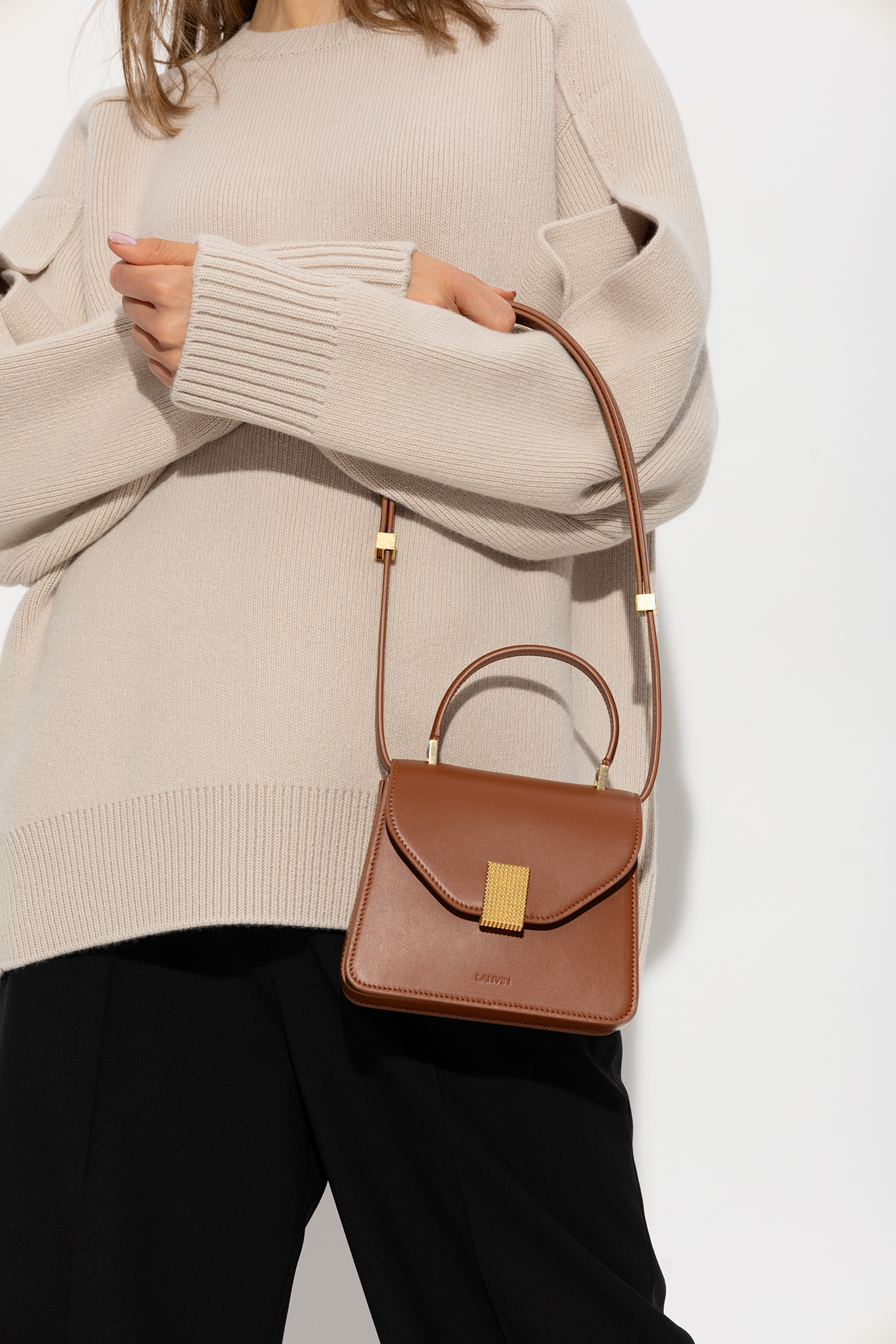 Lanvin Concerto Leather Top-handle Bag In Brown